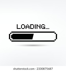 Pixel art 8-bit loading bar concept. Loading or Installing process on white background, -isolated vector illustration