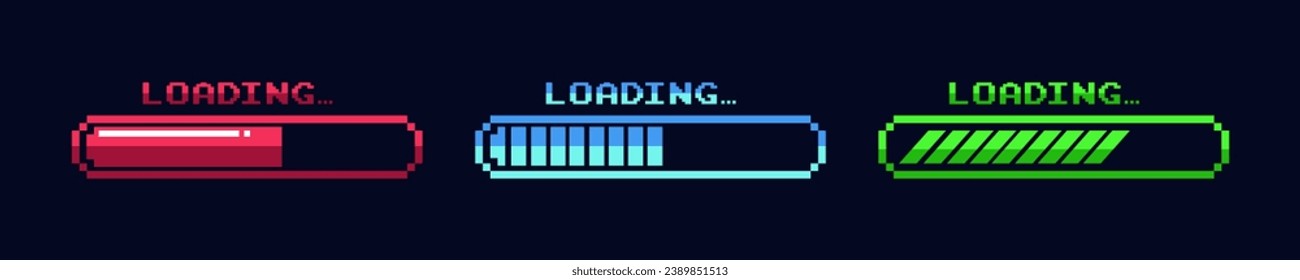 Pixel art 8-bit loading bar concept on dark background.