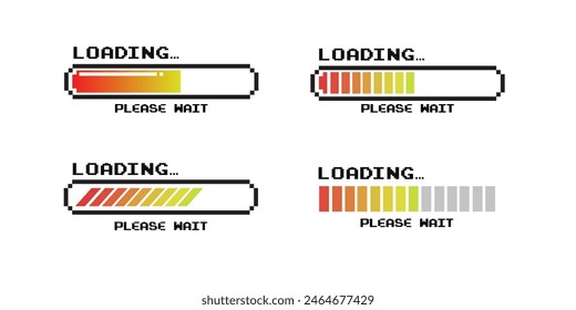 Pixel art 8-bit loading bar concept. Loading icons set.Load bar collection. loading icons on white background.