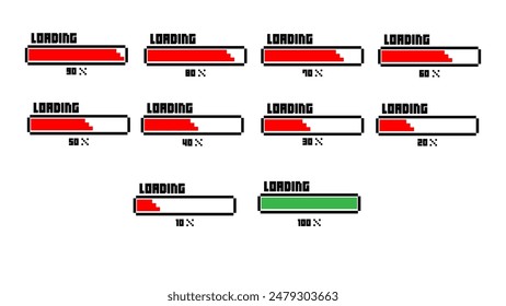 Pixel art 8-bit loading bar concept. Loading icons set.Load bar collection. loading icons on white background.	