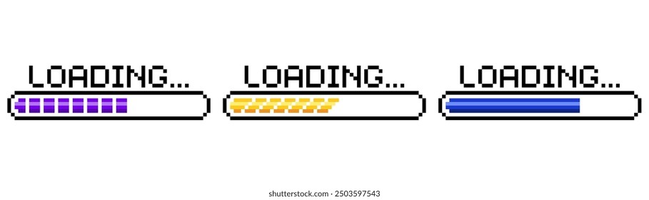 Pixel art 8-bit loading bar concept. Loading or Installing process. 