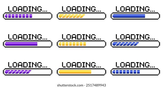 Pixel art 8-bit loading bar concept. Loading or Installing process. 