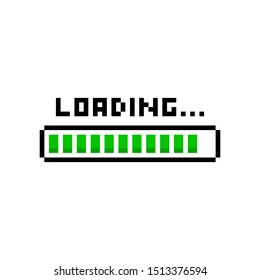 Pixel art 8-bit loading green bar on white background - isolated vector illustration