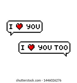 Pixel art 8-bit I love you message - isolated vector illustration