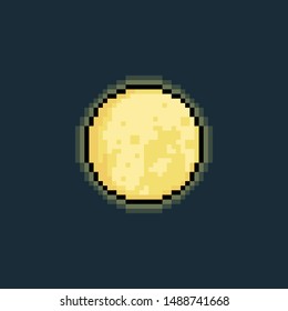 Pixel art 8bit moon icon with glowing light.8bit.