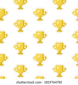 Pixel art 8-bit pattern golden winner cup on white background - isolated vector illustration	