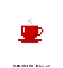 Pixel art 8-bit red cup with drink - isolated vector illustration