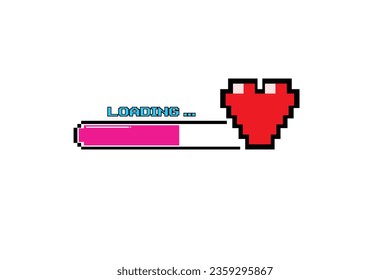 Pixel art 8-bit red heart and loading bar on white background