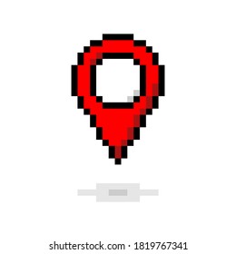 Pixel art 8-bit red map pointer, pin location - editable isolated vector illustration