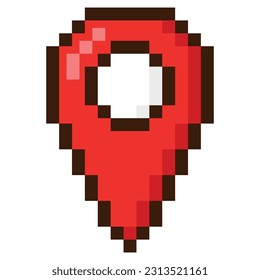 Pixel art 8-bit red map pointer. Pin location. Vector icon.