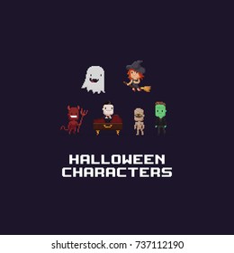 Pixel art 8-bit retro halloween characters