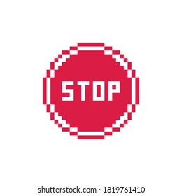 Pixel art 8-bit simple red stop traffic sign icon - isolated vector illustration	
