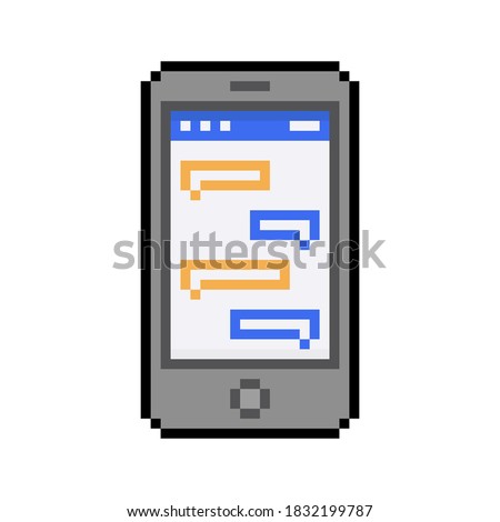 Pixel art 8-bit smartphone and messenger, chating - editable isolated vector illustration