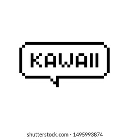 Pixel art 8-bit speech bubble saying kawaii - isolated vector illustration