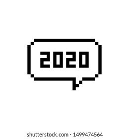 Pixel art 8-bit speech bubble sating 2019 year - isolated vector illustration