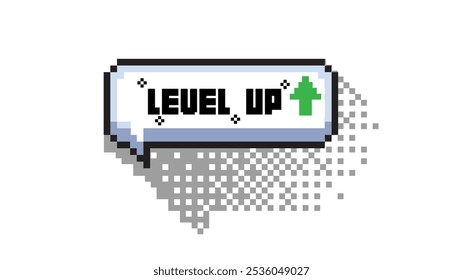 Pixel art 8-bit speech bubble saying level up