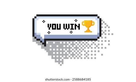 Pixel art 8-bit speech bubble saying YOU WIN.
