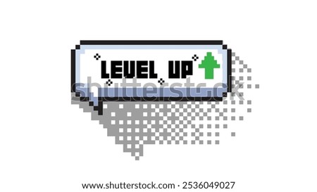 Pixel art 8-bit speech bubble saying level up