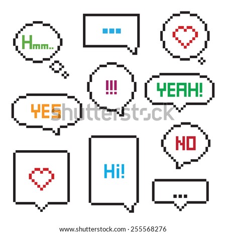 Pixel art 8-bit speech bubble set 