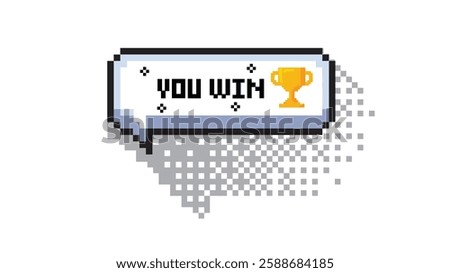 Pixel art 8-bit speech bubble saying YOU WIN.