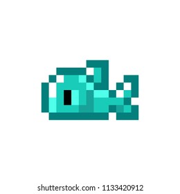 Pixel art 8-bit style cute fish icon - isolated vector illustration