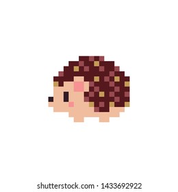 Pixel art 8-bit style hedgehog - isolated vector illustration