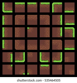 Pixel art 8-bit tiles for game, grass and dirt