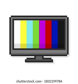 Pixel art 8-bit tv monitor with no signal rainbow bars - editable isolated vector illustration