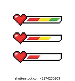 Pixel art 8-bit.L'élément de style de pixel du jeu vidéo de la barre d'état. Indicateur de mana set 8 bits.Illustration pop-art pointillée.Concept de logotype Vision créative.