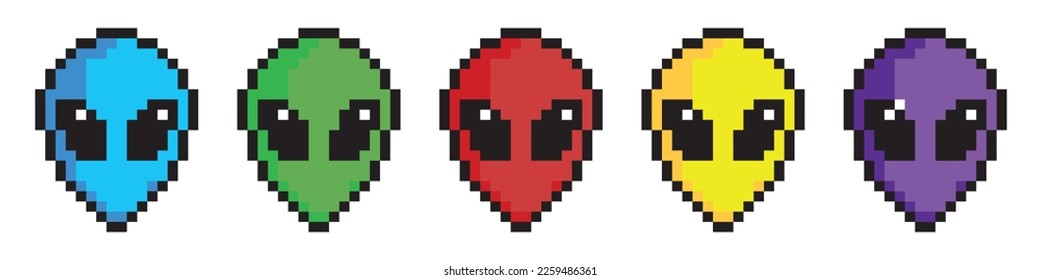 Pixel art 8-bit.Pixel art alien character. 8 bit Pichel alien. vector illustration. UFO Creature. Face.Dotted pop art illustration.Creative Vision Logotype concept. 