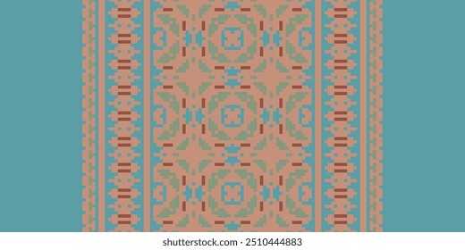 Pixel art Abstract ethnic pattern for clothing. Traditional ethnic motifs ikat geometric fabric pattern cross stitch. Ikat embroidery Ethnic oriental Pixel