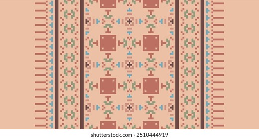 Pixel art Abstractas patrón étnico para la ropa. Motivos étnicos tradicionales ikat patrón de tela geométrica punto de cruz. Ikat bordado étnico oriental Pixel