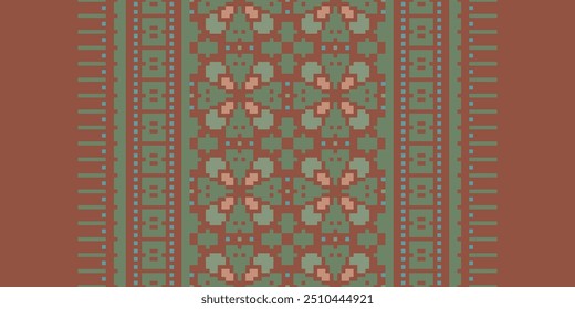 Pixel art Abstract ethnic pattern for clothing. Traditional ethnic motifs ikat geometric fabric pattern cross stitch. Ikat embroidery Ethnic oriental Pixel