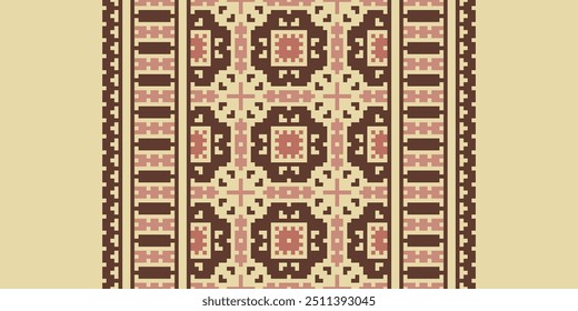 Pixel art Abstractas patrón étnico para la ropa. Motivos étnicos tradicionales ikat patrón de tela geométrica punto de cruz. Ikat bordado étnico oriental Pixel