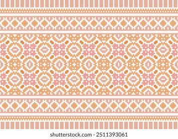 Pixel art Padrão étnico abstrato para roupas. Motivos étnicos tradicionais ikat padrão de tecido geométrico ponto de cruz. Ikat bordado Etnia oriental Pixel