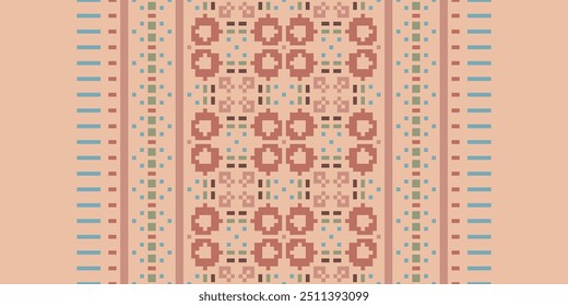 Pixel art Abstract ethnic pattern for clothing. Traditional ethnic motifs ikat geometric fabric pattern cross stitch. Ikat embroidery Ethnic oriental Pixel