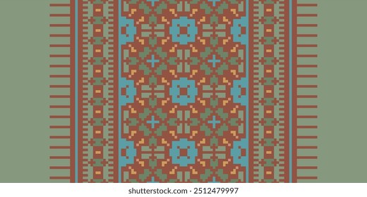 Pixelart Abstraktes ethnisches Muster für Kleidung. Traditionelle ethnische Motive ikat geometrische Stoffmuster Kreuzstich. Ikat Stickerei Ethnic orientalisch Pixel