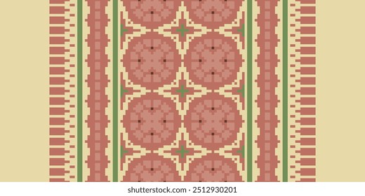 Pixel art Padrão étnico abstrato para roupas. Motivos étnicos tradicionais ikat padrão de tecido geométrico ponto de cruz. Ikat bordado Etnia oriental Pixel