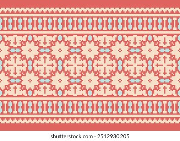 Pixel art Abstract ethnic pattern for clothing. Traditional ethnic motifs ikat geometric fabric pattern cross stitch. Ikat embroidery Ethnic oriental Pixel