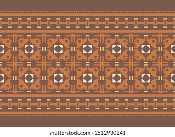 Pixel art Padrão étnico abstrato para roupas. Motivos étnicos tradicionais ikat padrão de tecido geométrico ponto de cruz. Ikat bordado Etnia oriental Pixel