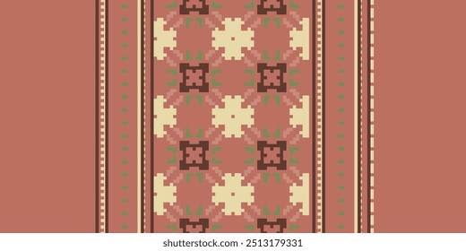 Pixel art Padrão étnico abstrato para roupas. Motivos étnicos tradicionais ikat padrão de tecido geométrico ponto de cruz. Ikat bordado Etnia oriental Pixel