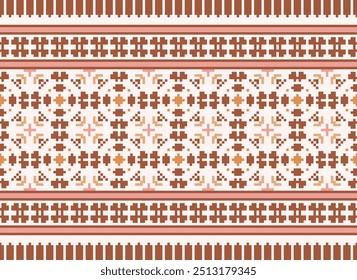 Pixel art Abstract ethnic pattern for clothing. Traditional ethnic motifs ikat geometric fabric pattern cross stitch. Ikat embroidery Ethnic oriental Pixel