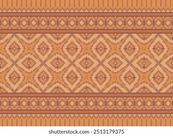 Pixel art Abstractas patrón étnico para la ropa. Motivos étnicos tradicionales ikat patrón de tela geométrica punto de cruz. Ikat bordado étnico oriental Pixel