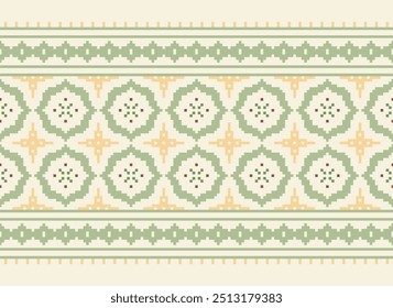 Pixel art Abstract ethnic pattern for clothing. Traditional ethnic motifs ikat geometric fabric pattern cross stitch. Ikat embroidery Ethnic oriental Pixel