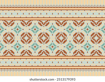Pixel art Abstractas patrón étnico para la ropa. Motivos étnicos tradicionales ikat patrón de tela geométrica punto de cruz. Ikat bordado étnico oriental Pixel