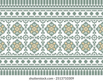 Pixel art Padrão étnico abstrato para roupas. Motivos étnicos tradicionais ikat padrão de tecido geométrico ponto de cruz. Ikat bordado Etnia oriental Pixel