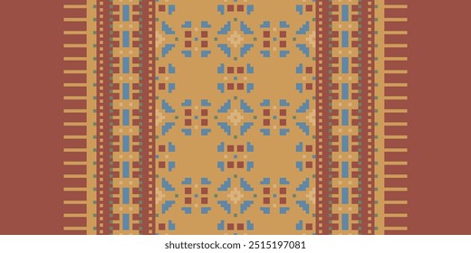 Pixelart Abstraktes ethnisches Muster für Kleidung. Traditionelle ethnische Motive ikat geometrische Stoffmuster Kreuzstich. Ikat Stickerei Ethnic orientalisch Pixel