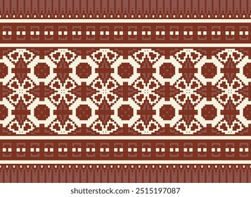 Pixel art Abstractas patrón étnico para la ropa. Motivos étnicos tradicionales ikat patrón de tela geométrica punto de cruz. Ikat bordado étnico oriental Pixel