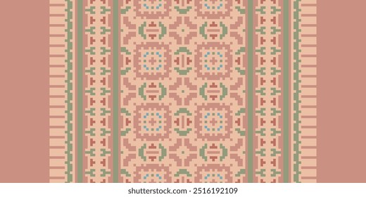 Pixel art Abstract ethnic pattern for clothing. Traditional ethnic motifs ikat geometric fabric pattern cross stitch. Ikat embroidery Ethnic oriental Pixel