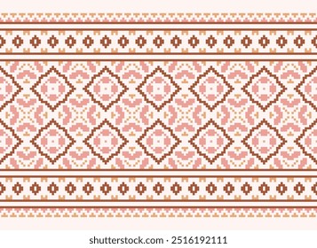 Pixel art Abstractas patrón étnico para la ropa. Motivos étnicos tradicionales ikat patrón de tela geométrica punto de cruz. Ikat bordado étnico oriental Pixel